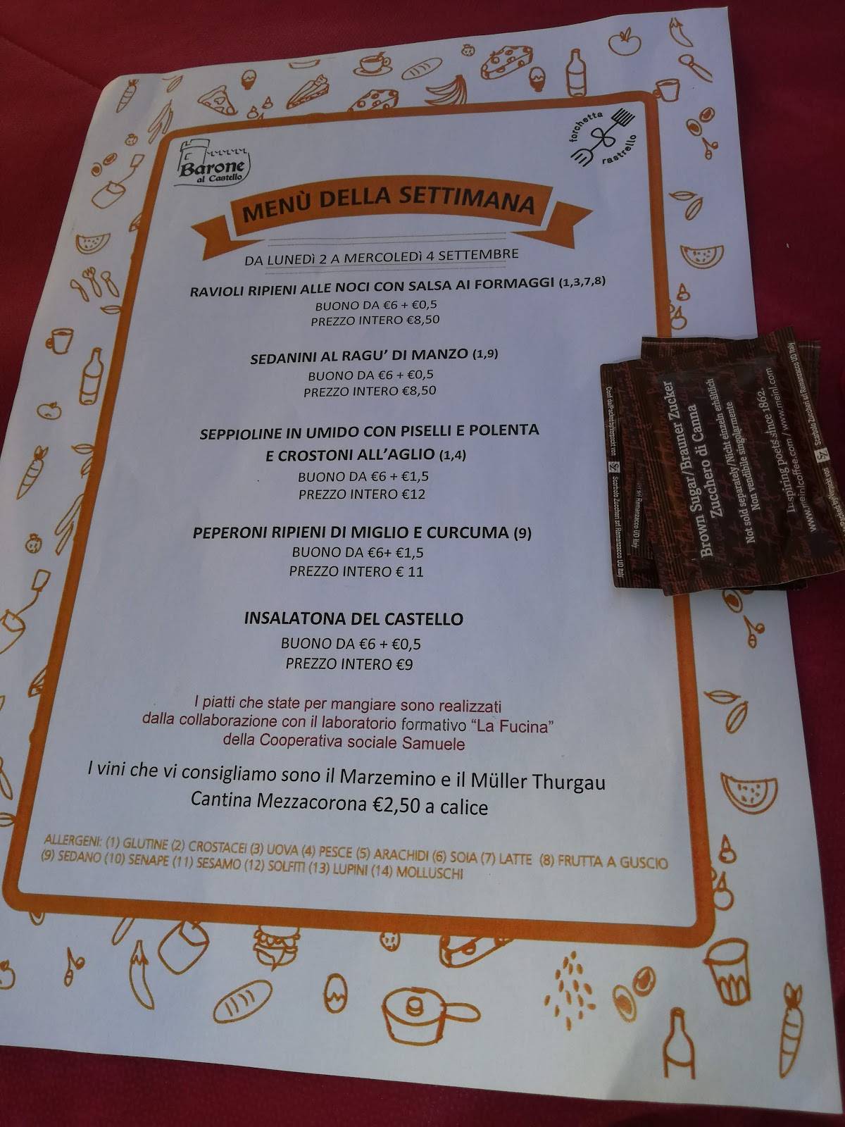 Menu di BarONE al Castello - Trento 