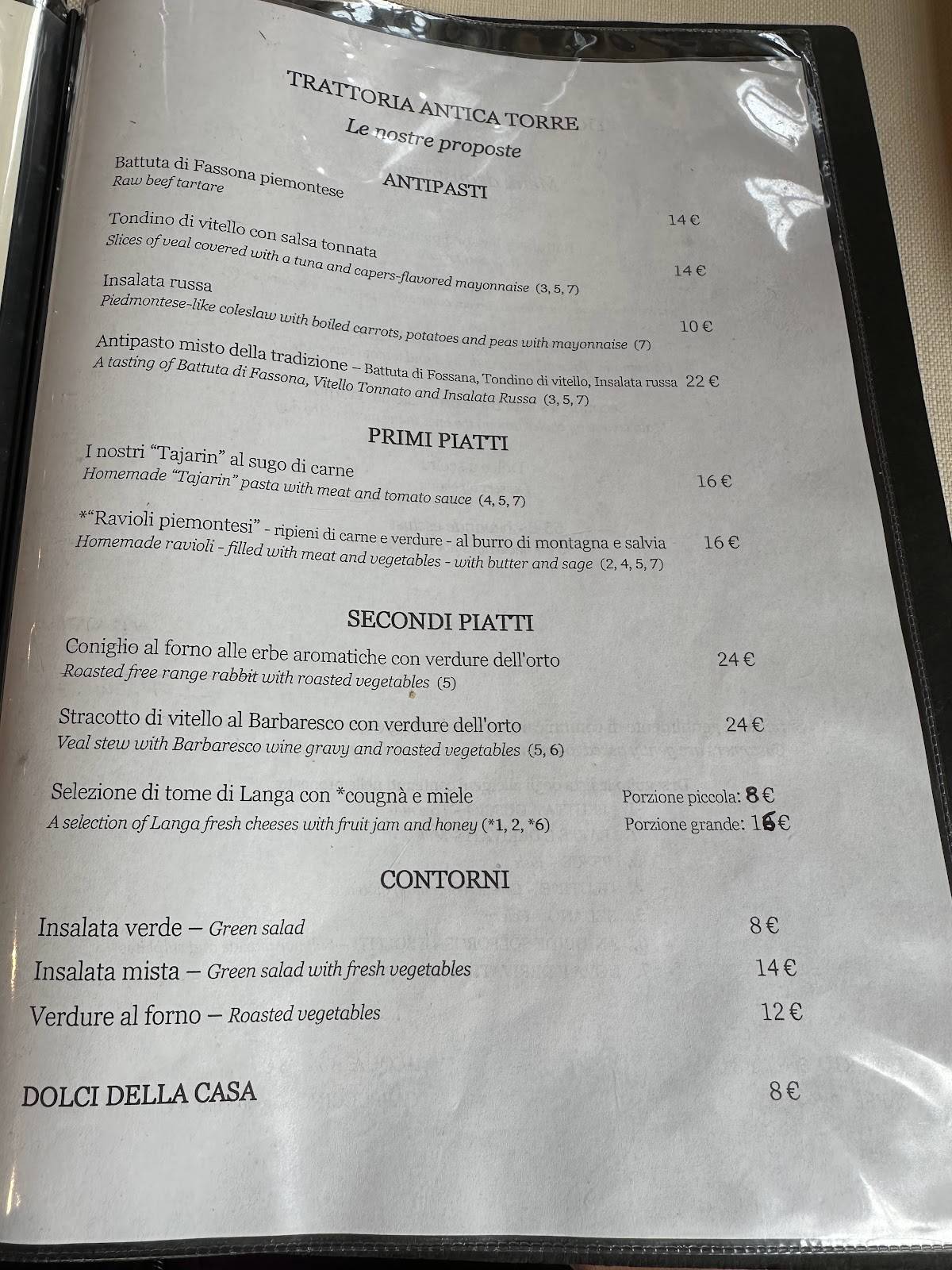 Menu di Ristorante Antica Torre 
