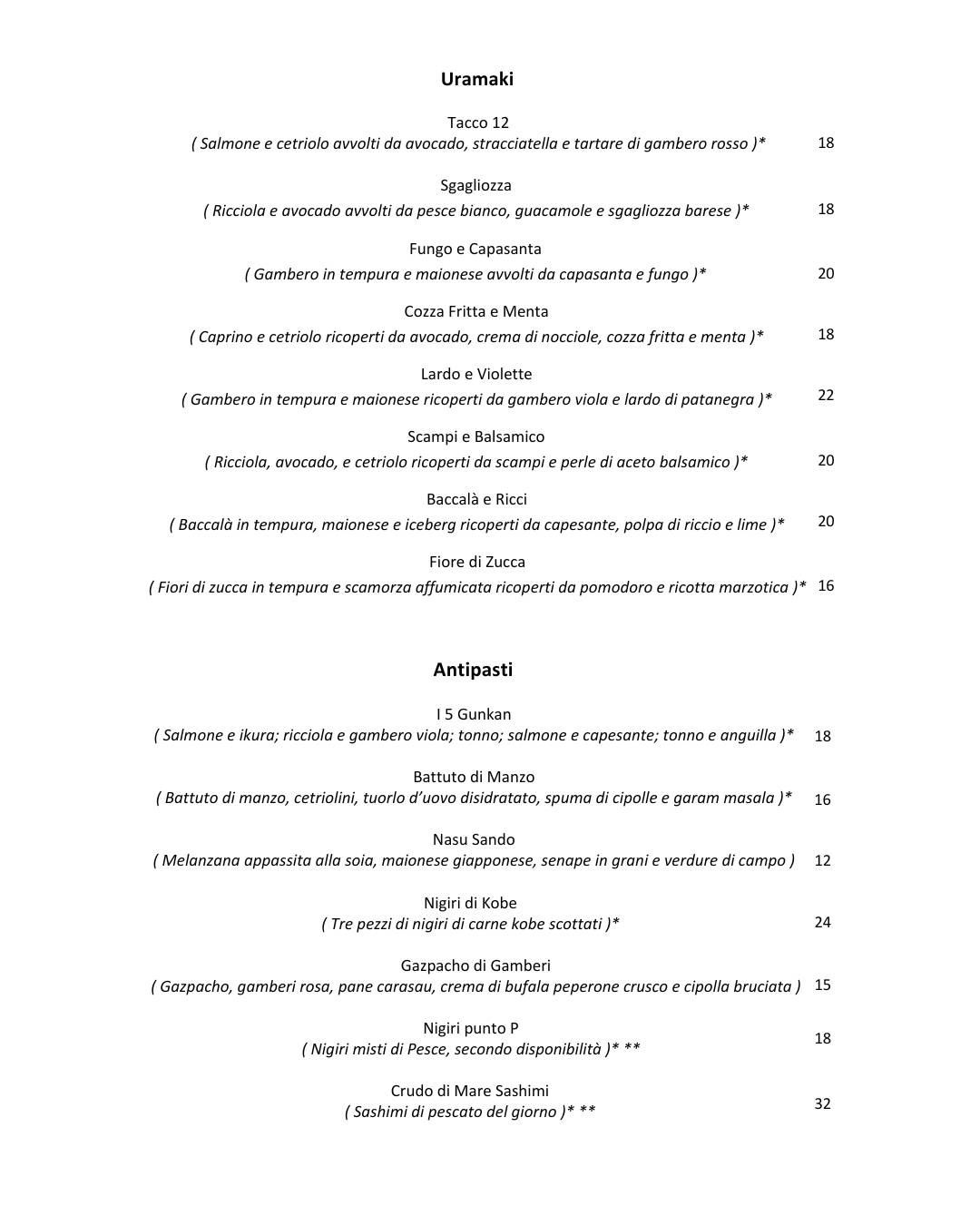 Menu di Vettor - Ristorante Romantico Bari 