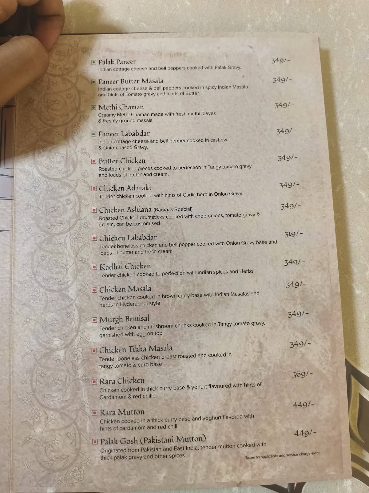 Barkaas Indo Arabic Restaurant menu