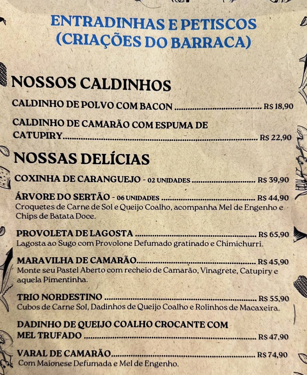 Barraca cardápio