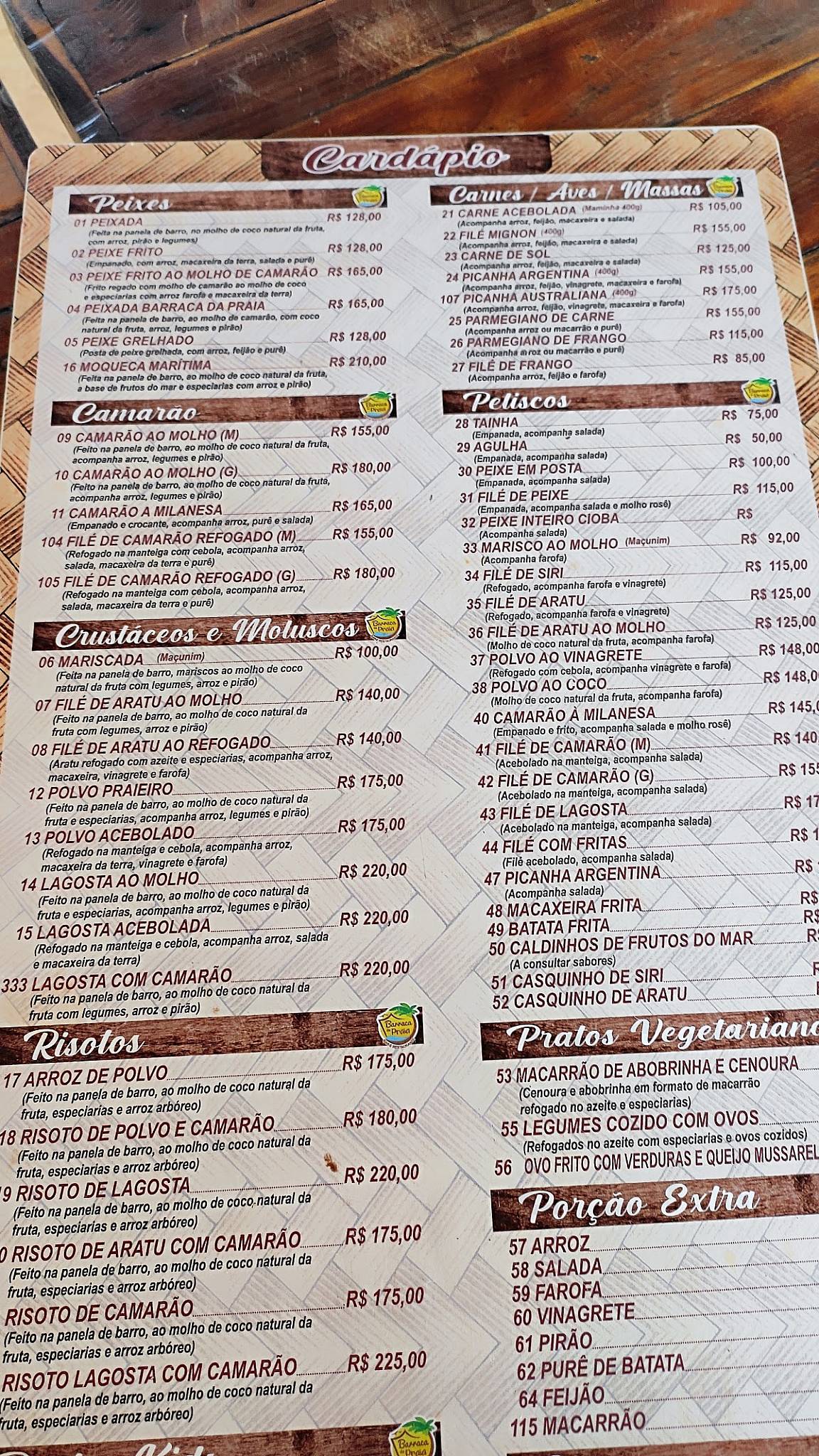 Barraca da Praia - Bar e Restaurante cardápio