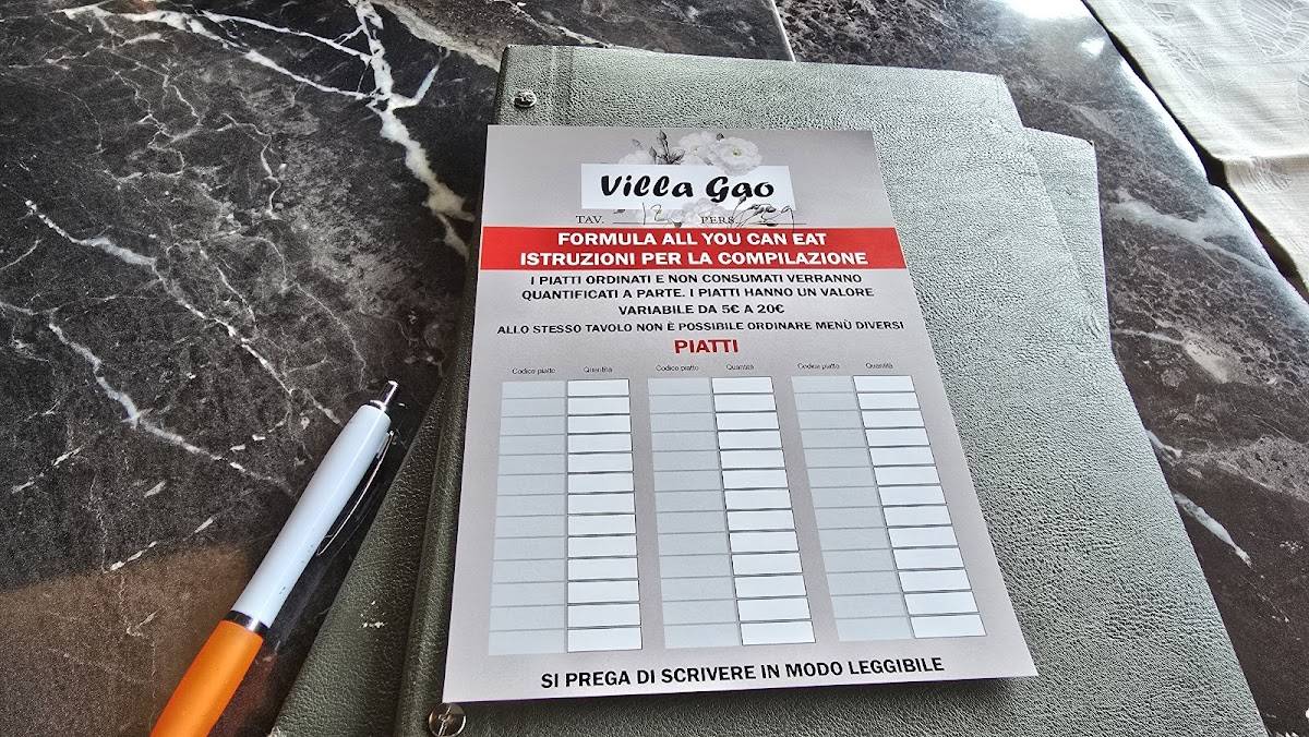 Menu di Villa Gao 