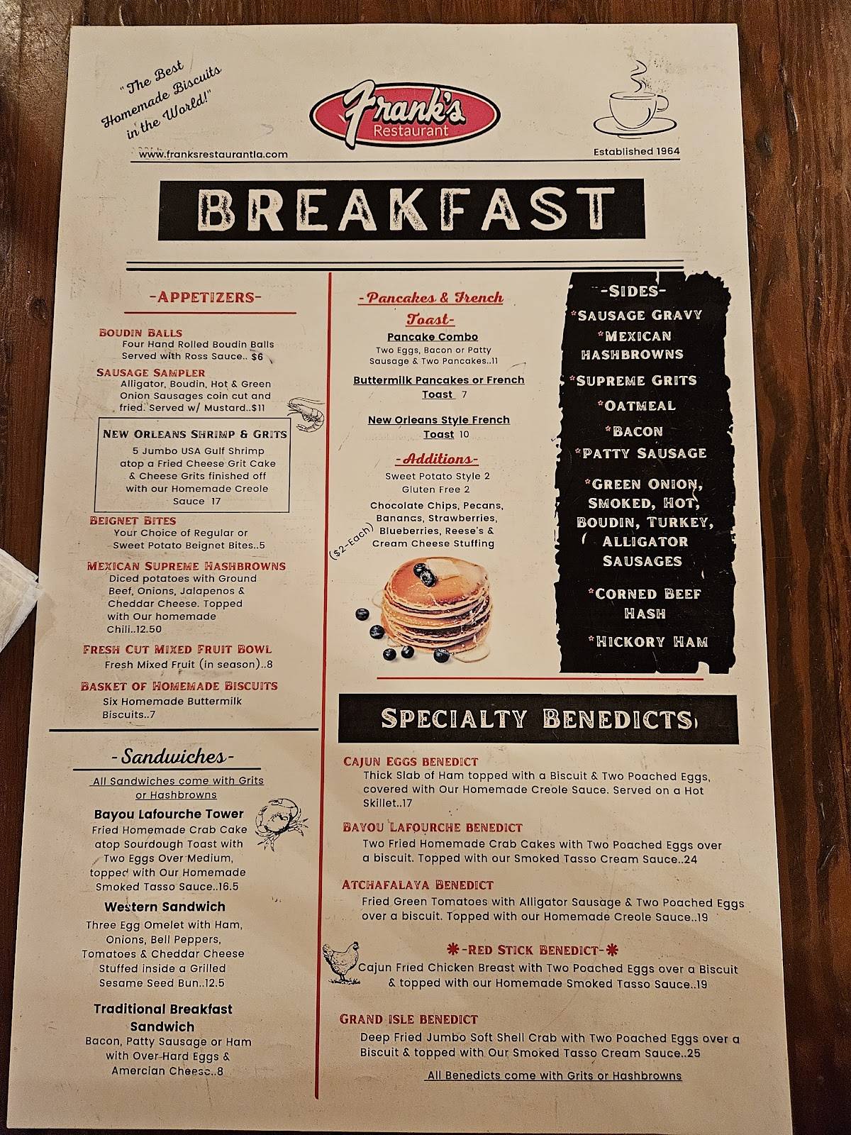 Menu at Frank's Restaurant-Baton Rouge, Baton Rouge, Airline Hwy