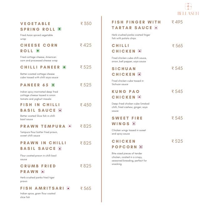 Bellasen Fine Dine Restaurant & Cafe menu