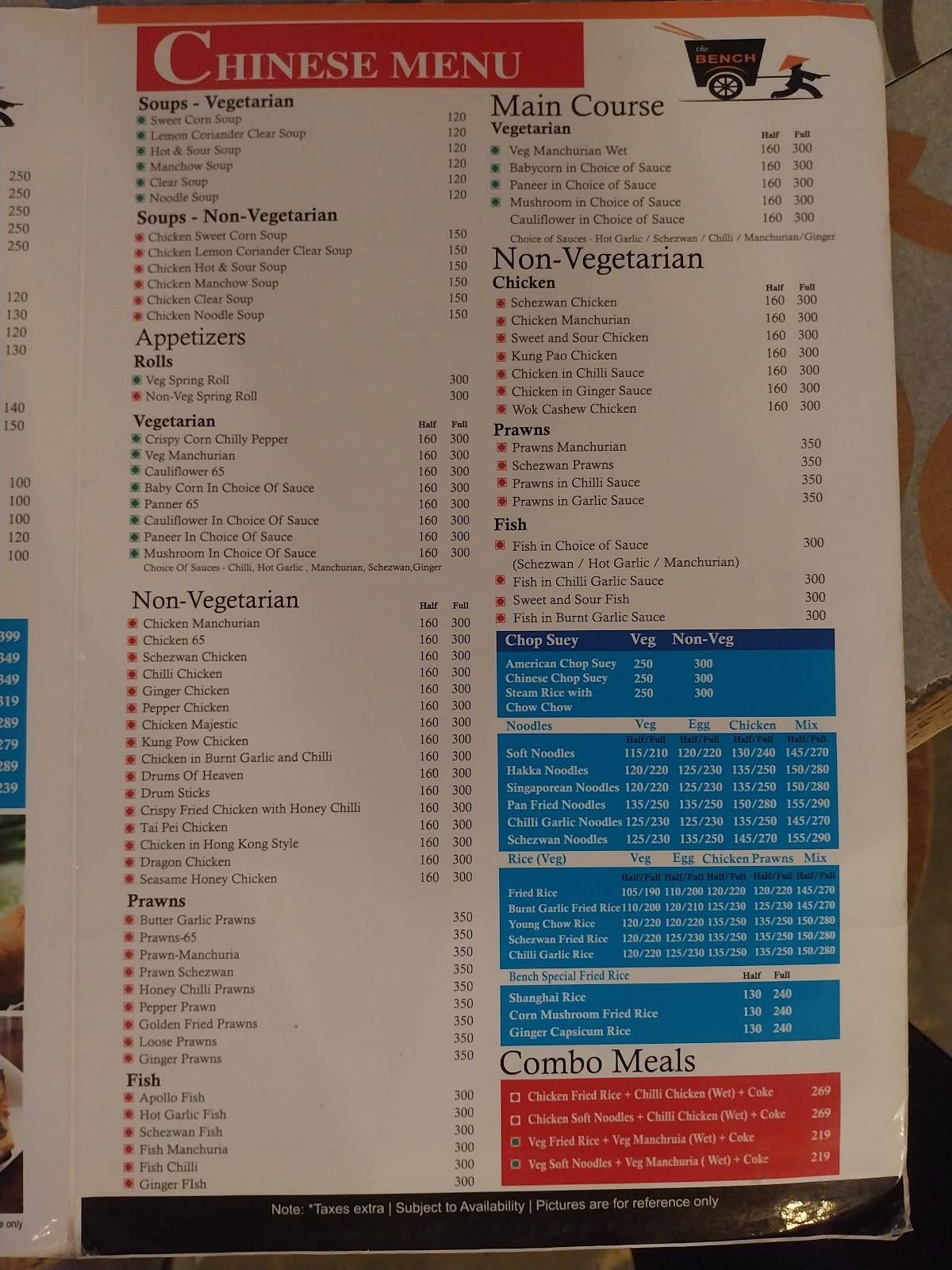 Bench Cafe & Restaurant menu