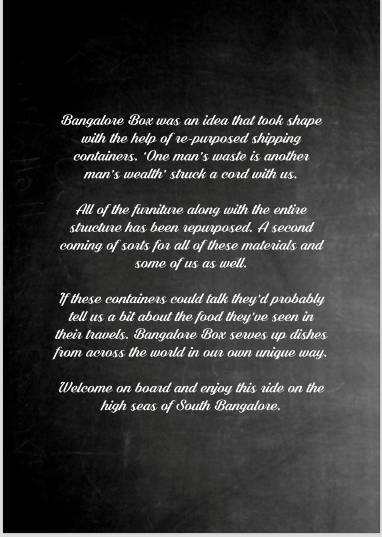 Bengaluru Box menu