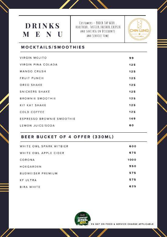 CHIN LUNG RESTO-BAR, KORAMANGALA menu