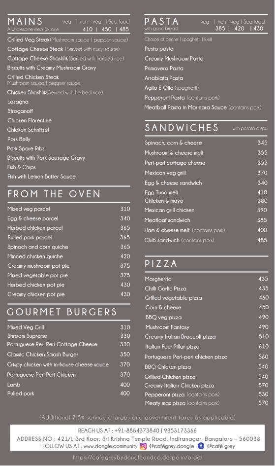 Cafe Grey by Dongle & Co menu
