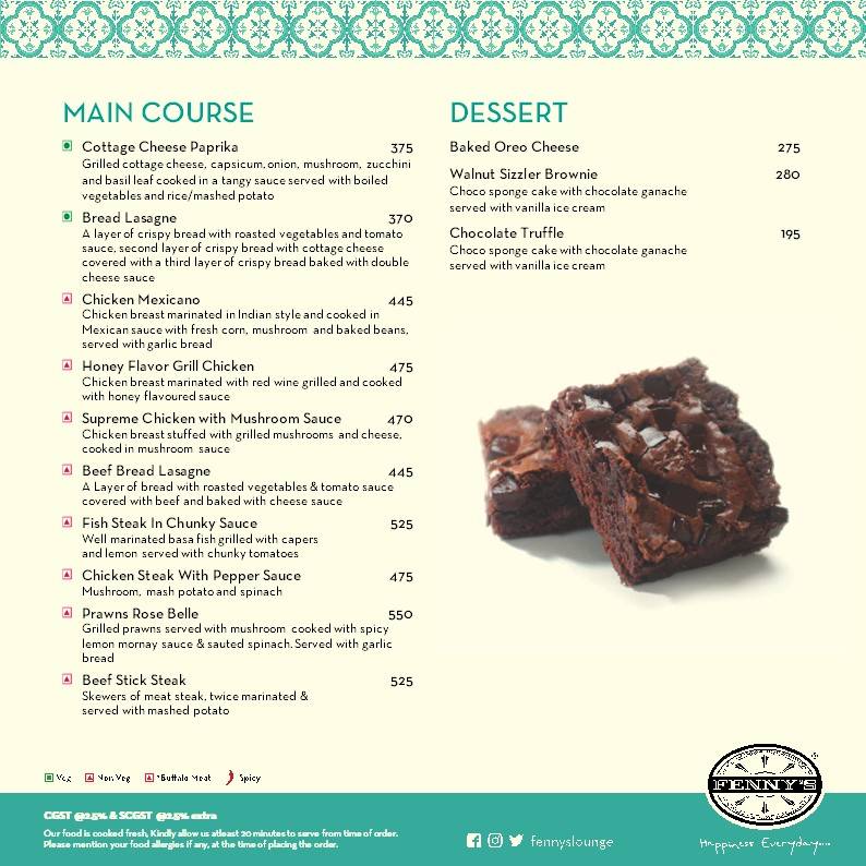 Fenny's Lounge & Kitchen menu