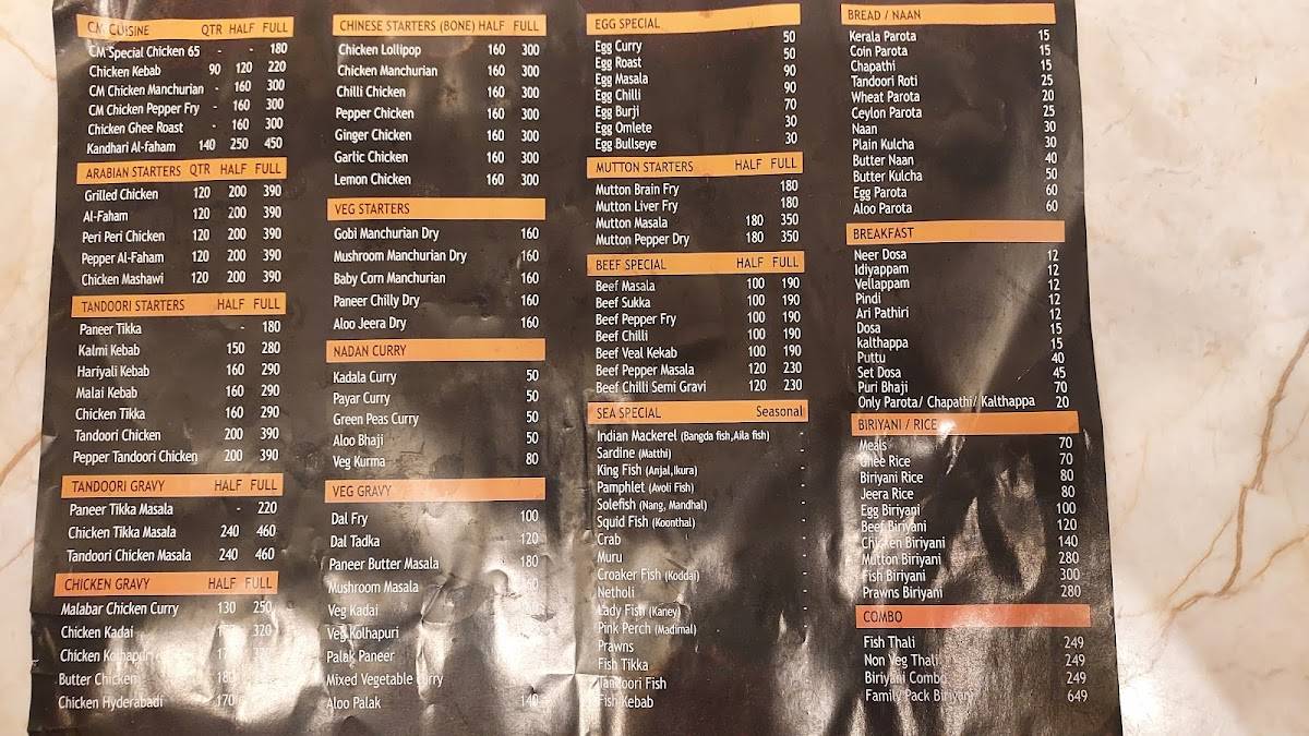 HOTEL CM kerala food menu