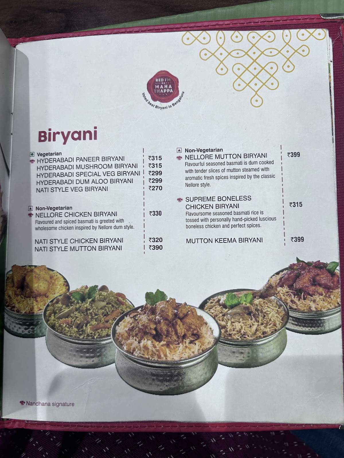 Nandhana Palace - Andhra Style Restaurant - Marathahalli menu