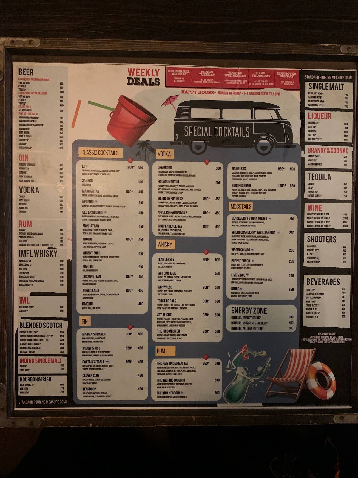 Plan B x Hangover XL Koramangala menu