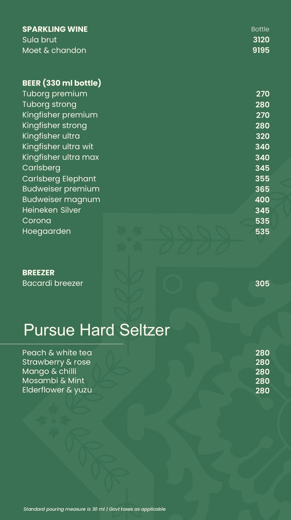 Terrace Bar & Kitchen menu