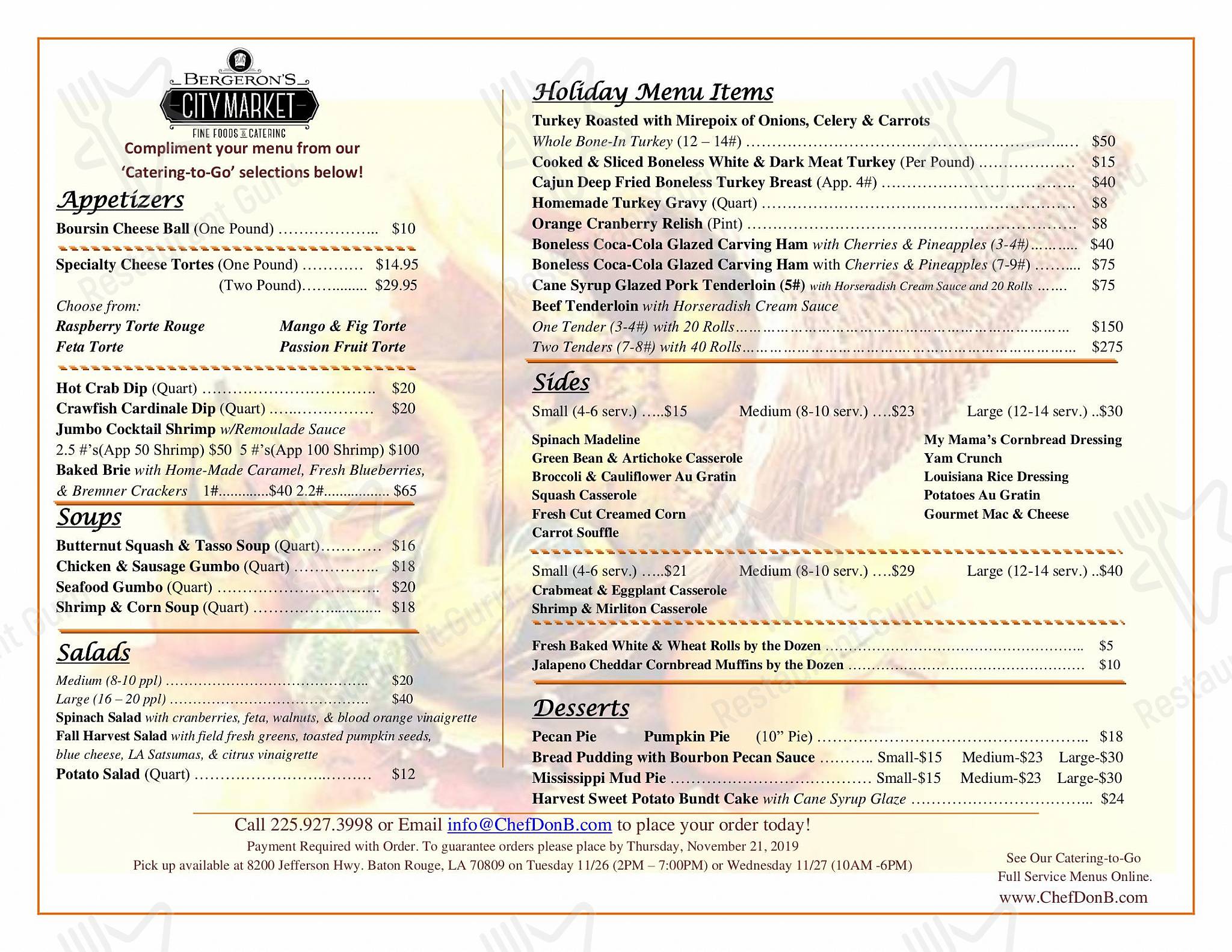 Menu at Bergeron's City Market cafeteria, Baton Rouge, Jefferson Hwy