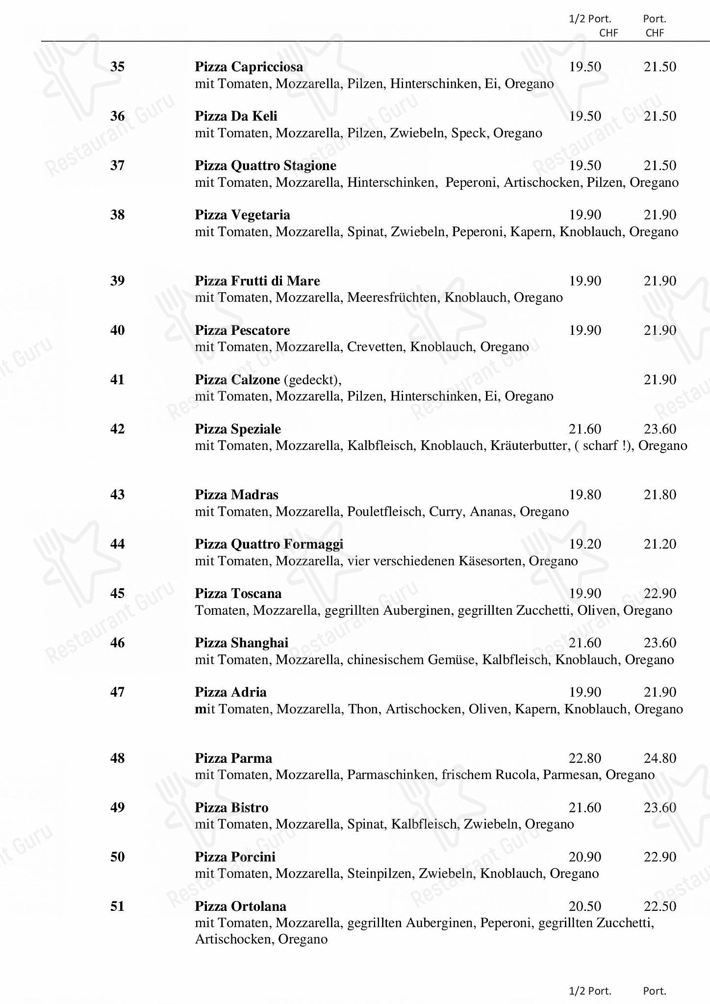 Menu di Restaurant Pizzeria da Keli - Takeaway Menu