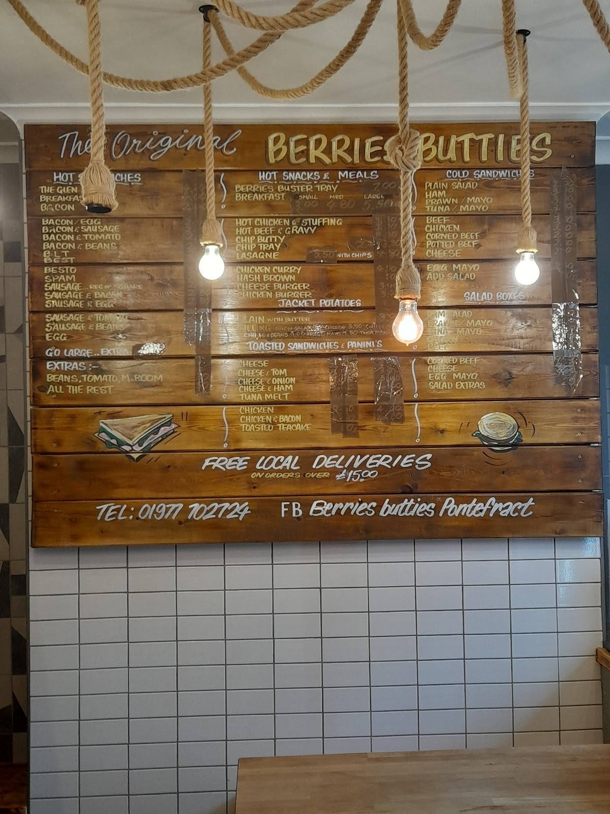 Menu at Berries Cafe, Pontefract