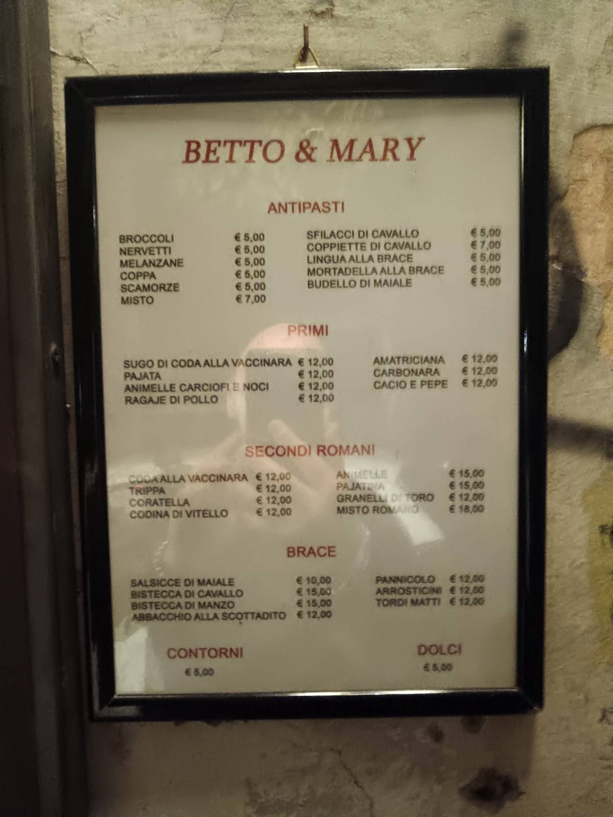 Menu di Betto e Mary 