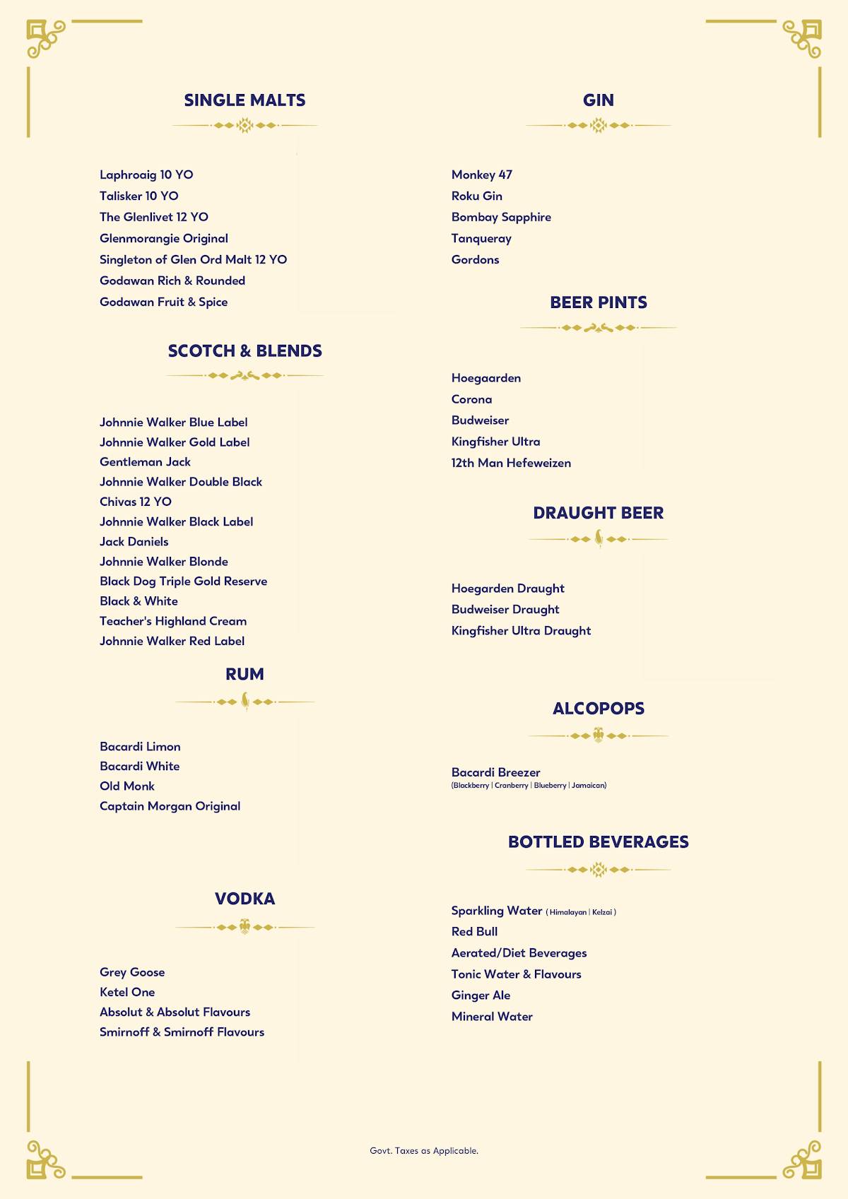 Bharat Bhavan menu