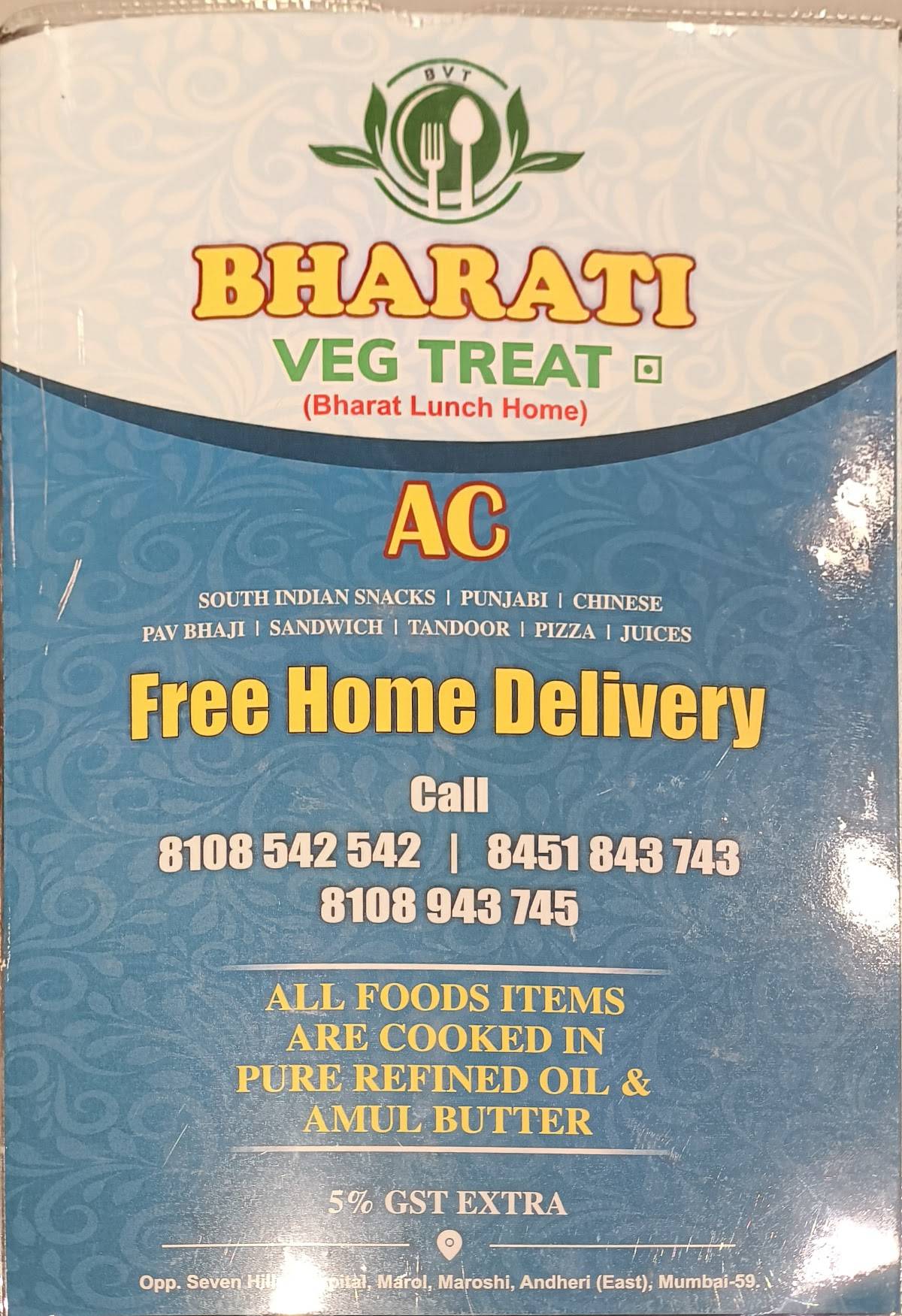 Bharati veg treat marol menu