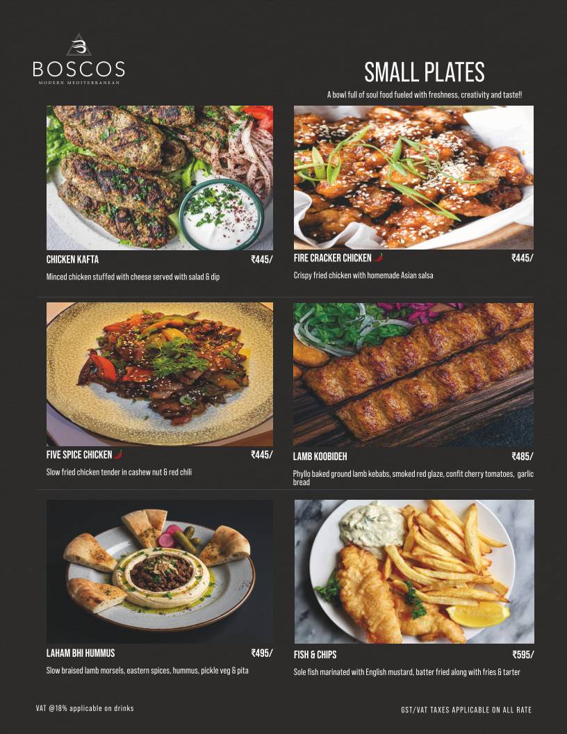 Boscos menu