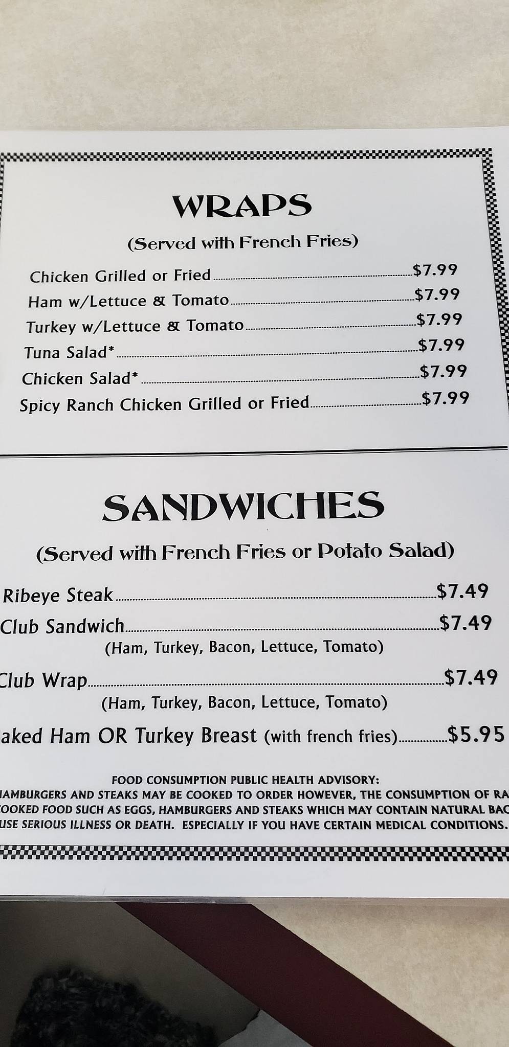 Menu at Biddie Banquet fast food, Orangeburg