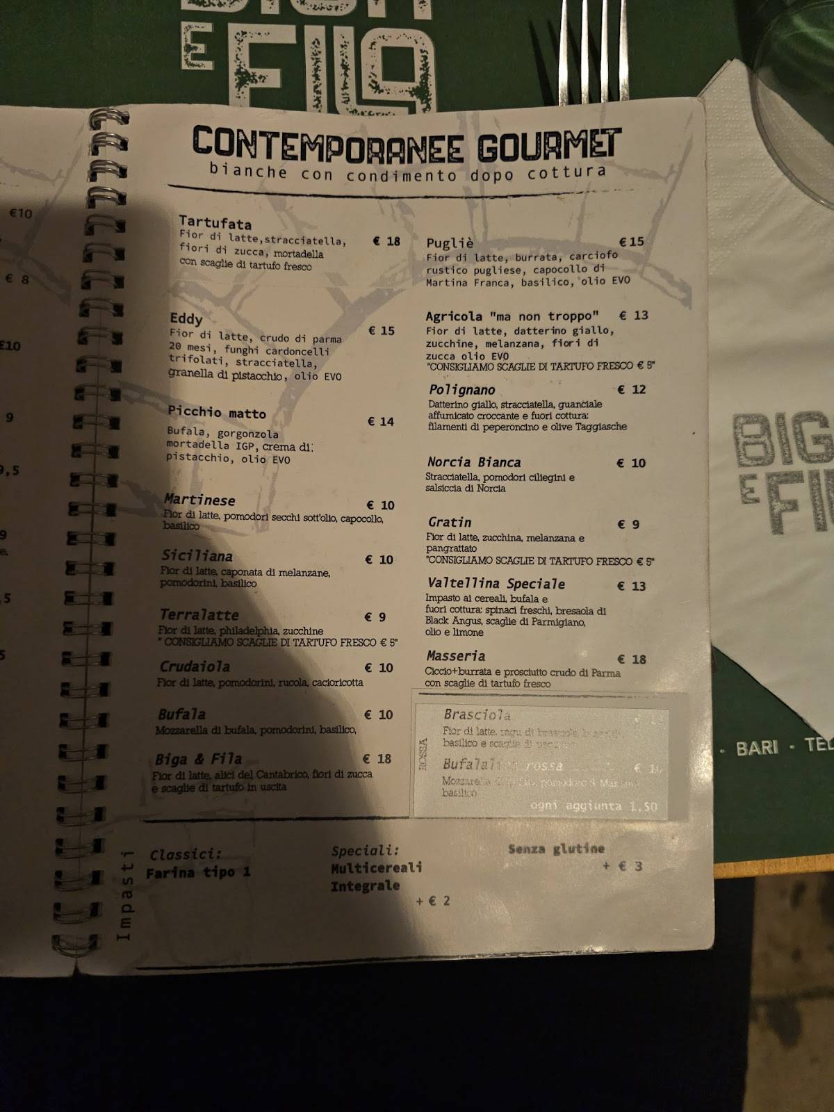 Menu di Biga e Fila Bari 