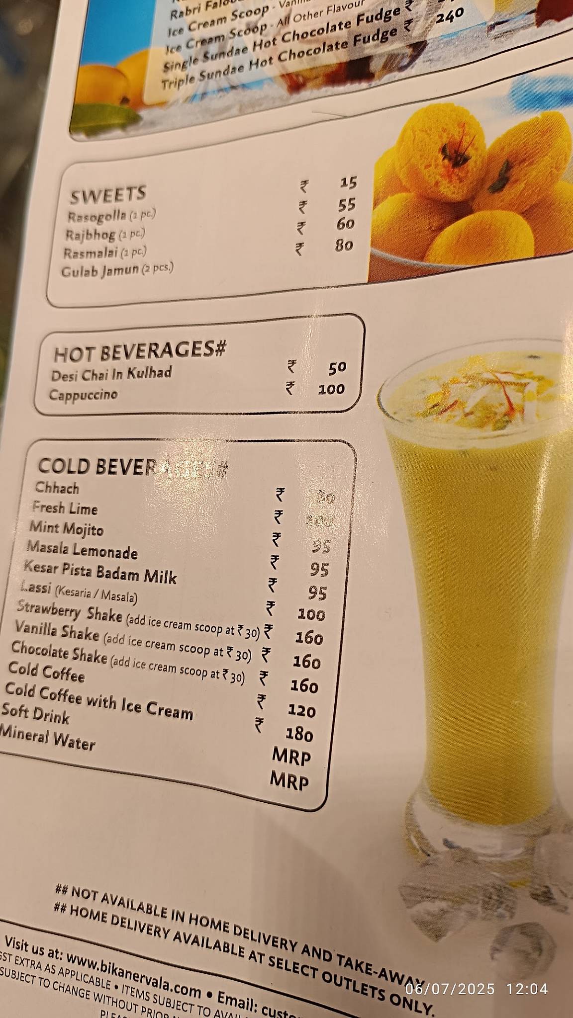 Bikanervala Sahibzada Ajit Singh Nagar Punjab menu