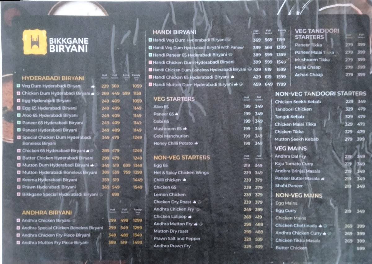 Bikkgane Biryani menu