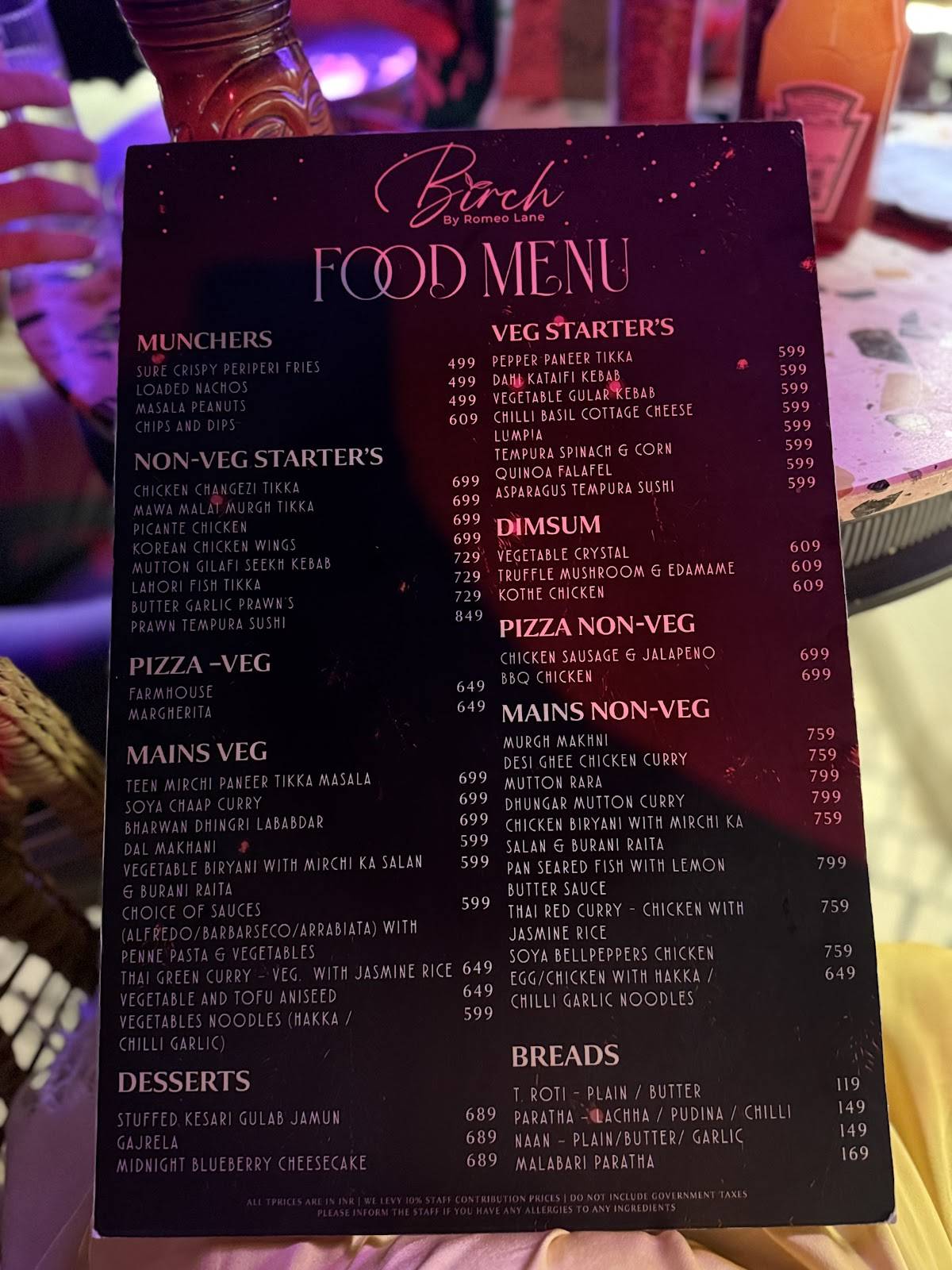 Birch By Romeo Lane Restaurant - Pacific Mall menu