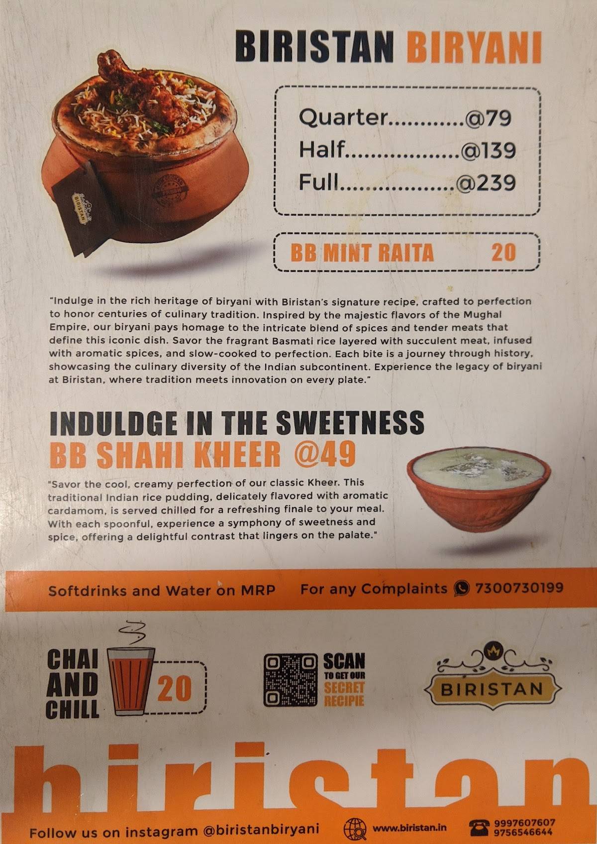 Biristan menu