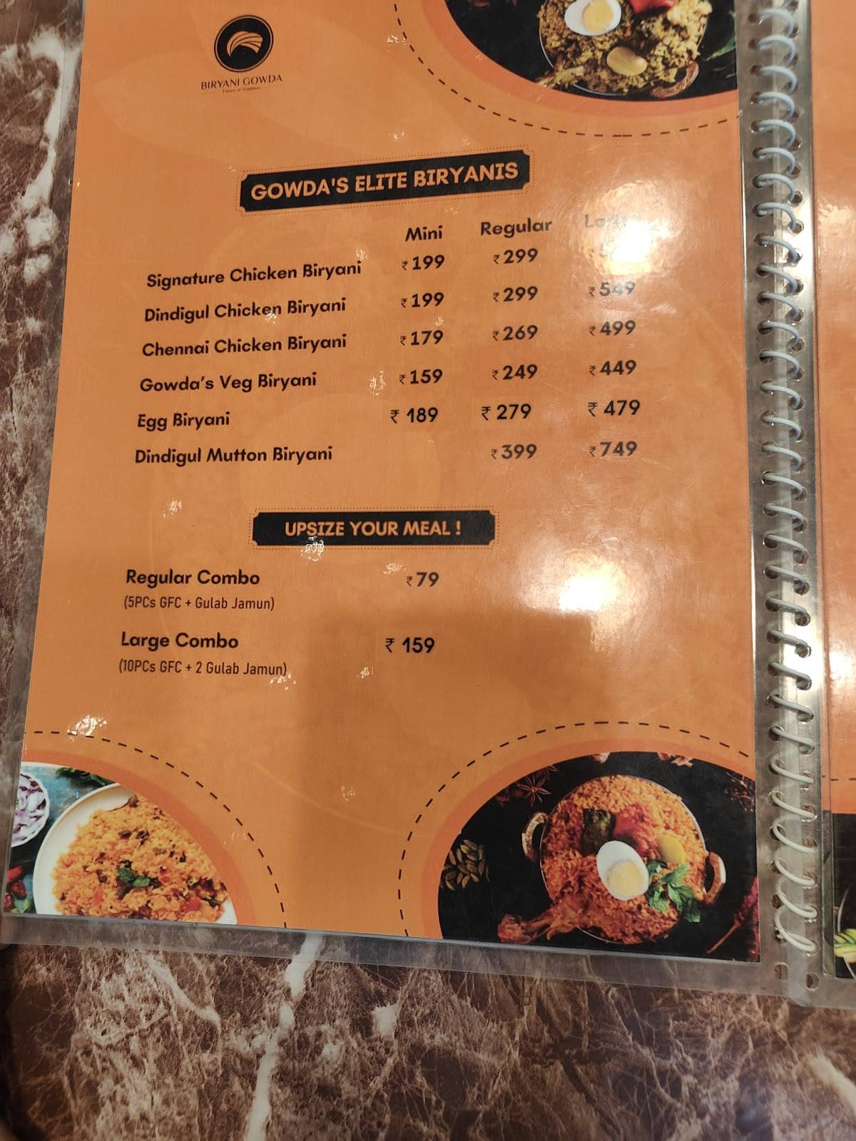 Biryani Gowda menu