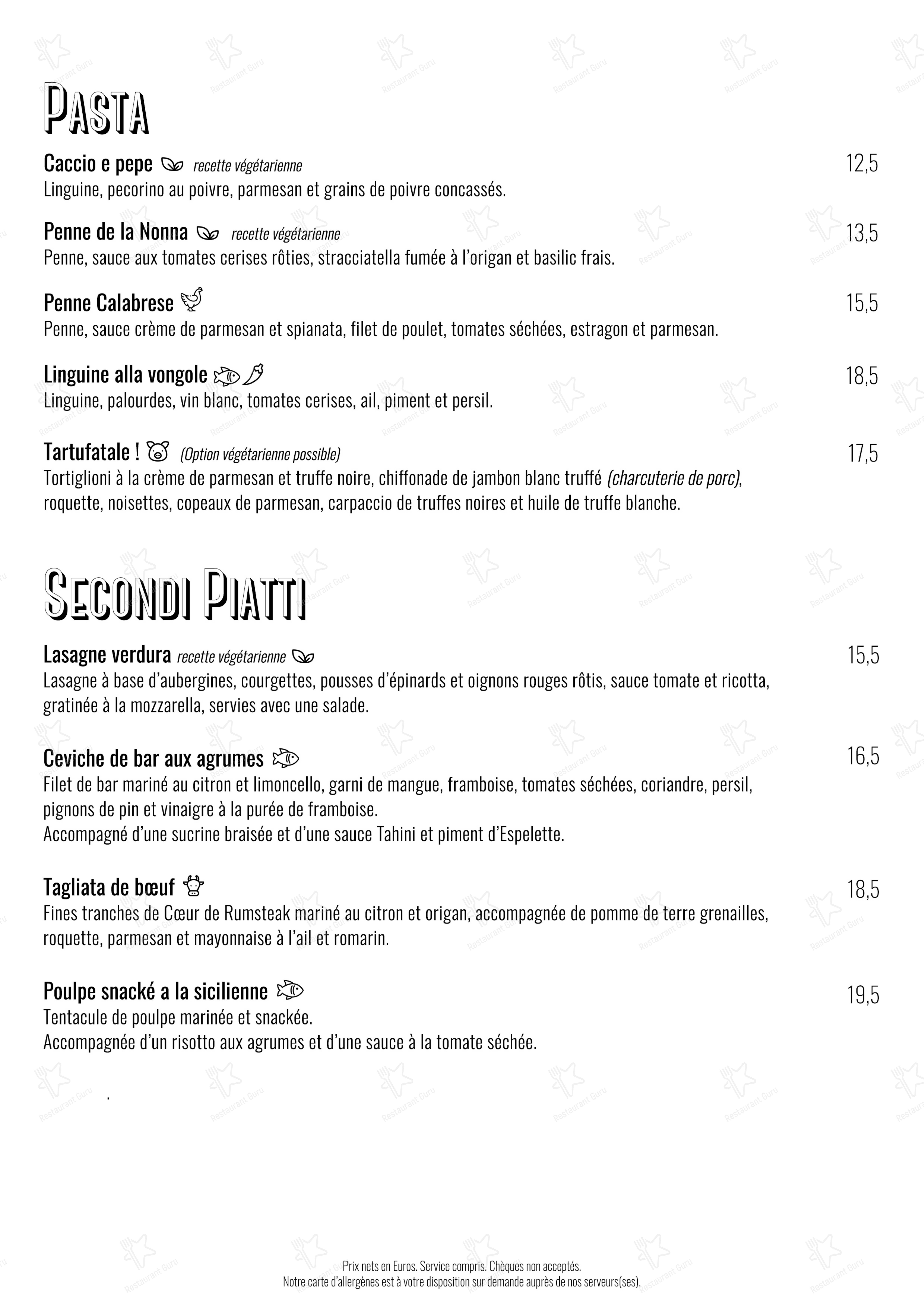 Menu bar pour Bisou restaurant