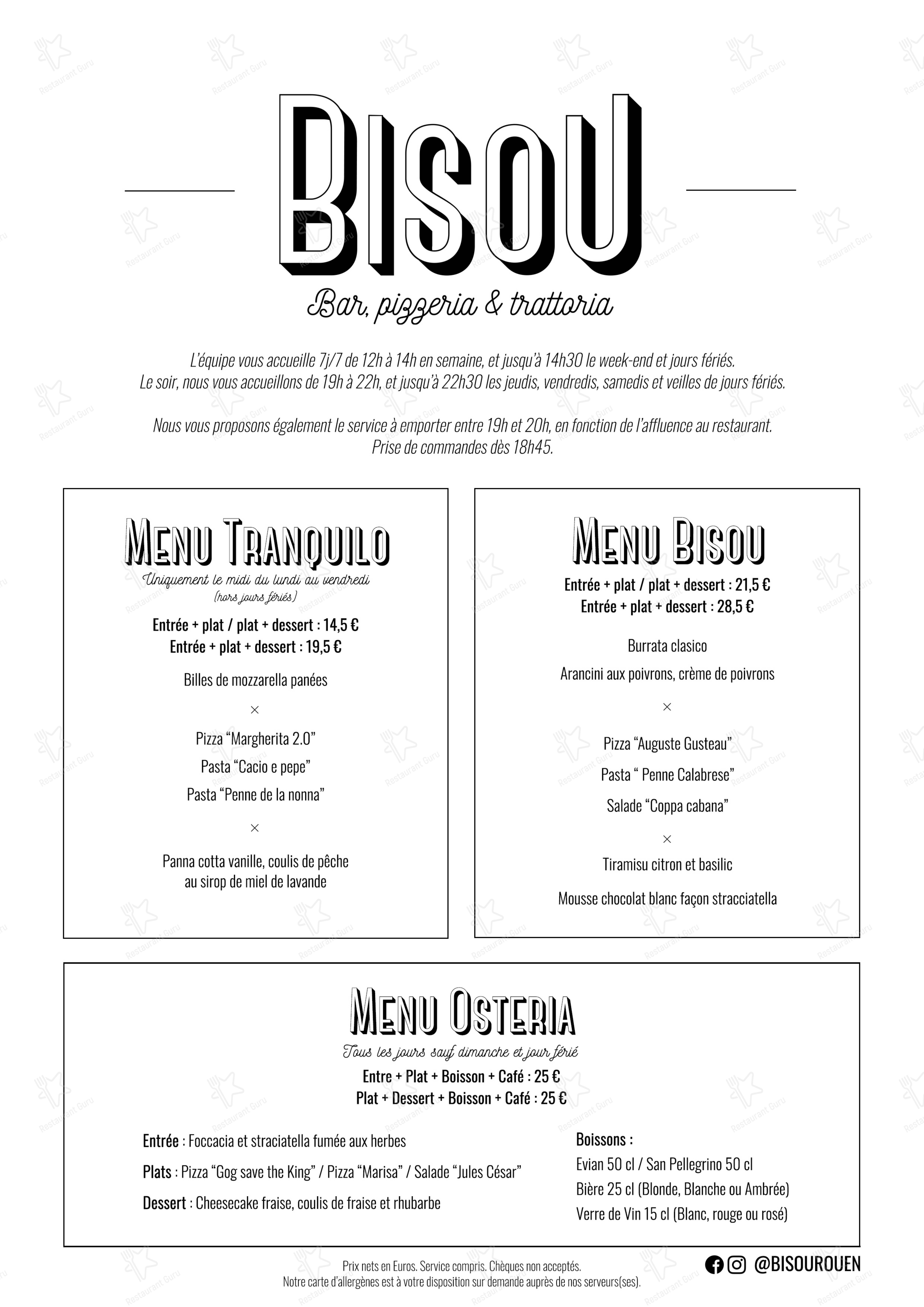Menu pour Bisou - Menu bar