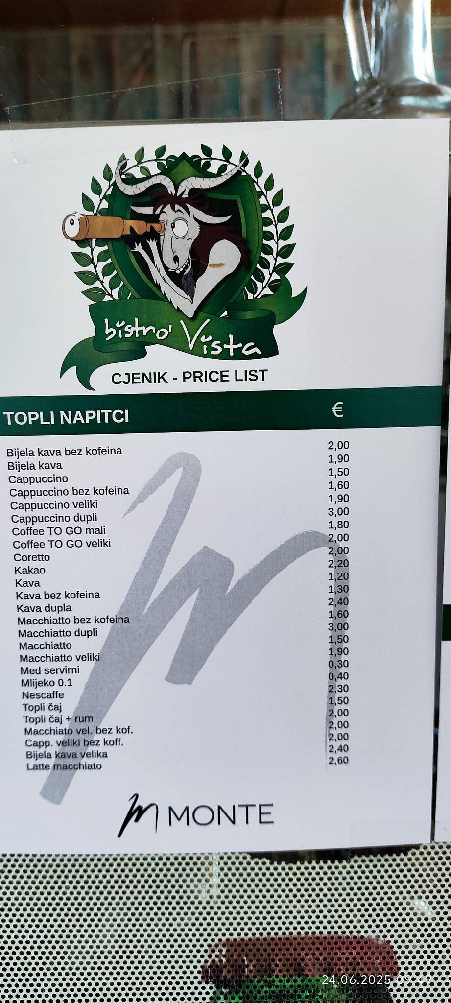 Menu di Bistro - Caffe Bar "VISTA" 