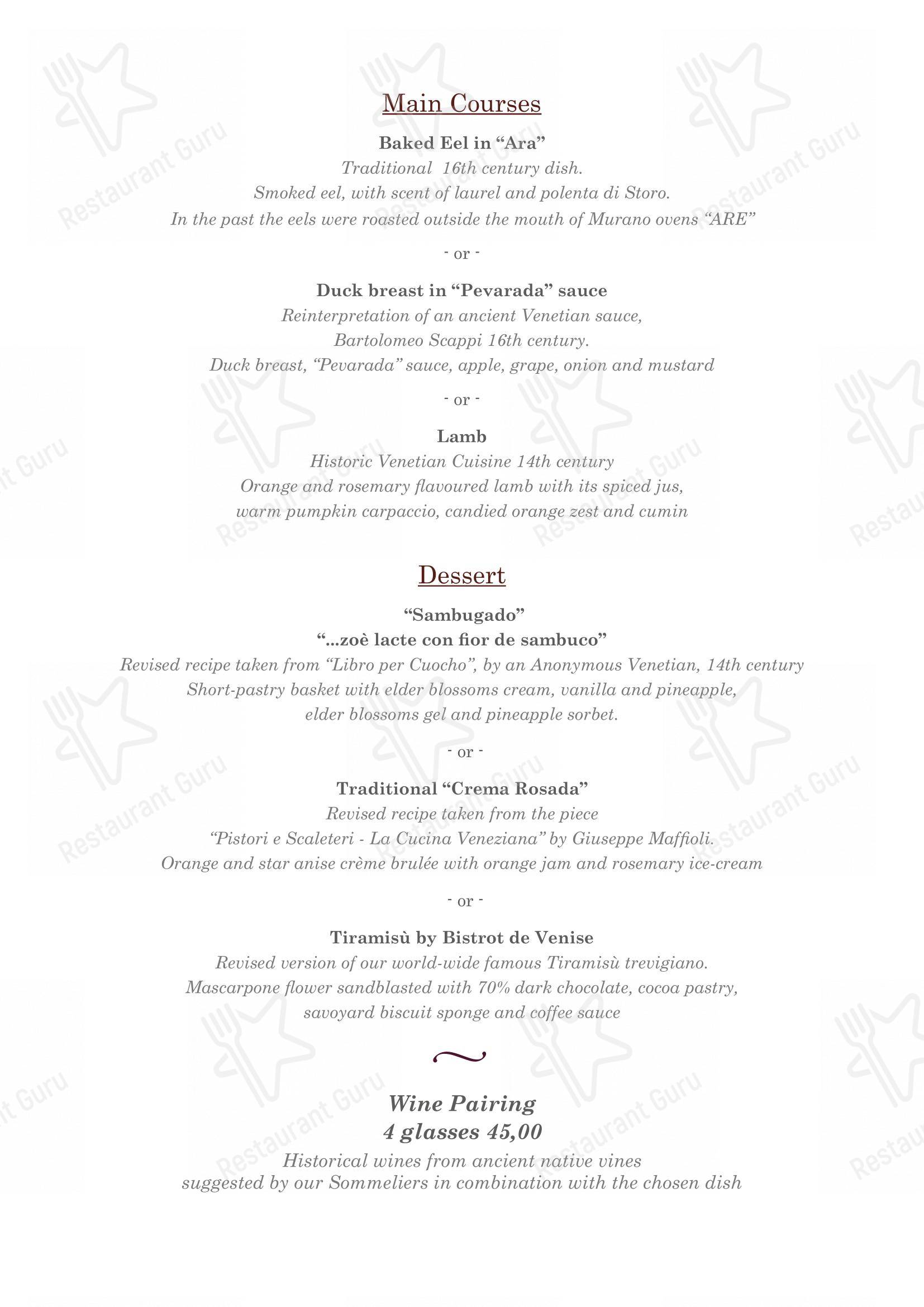 Menu per Bistrot de Venise in Venezia