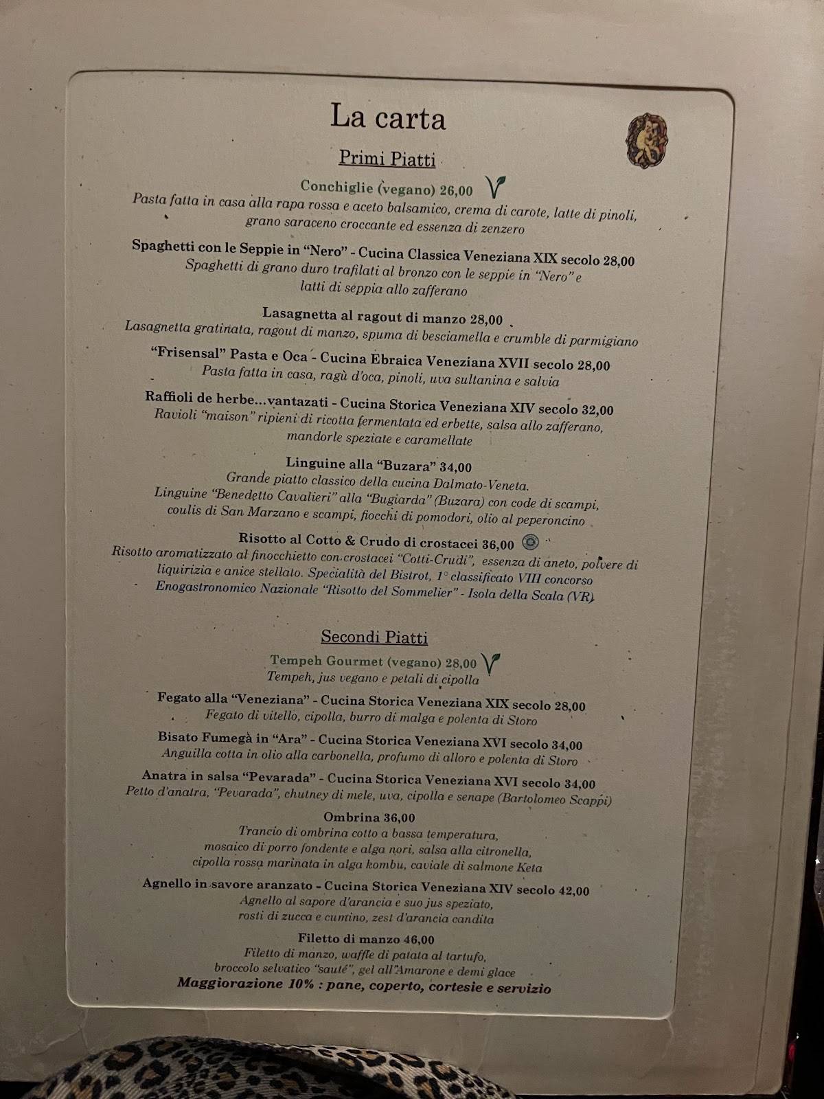 Menu di Bistrot de Venise 