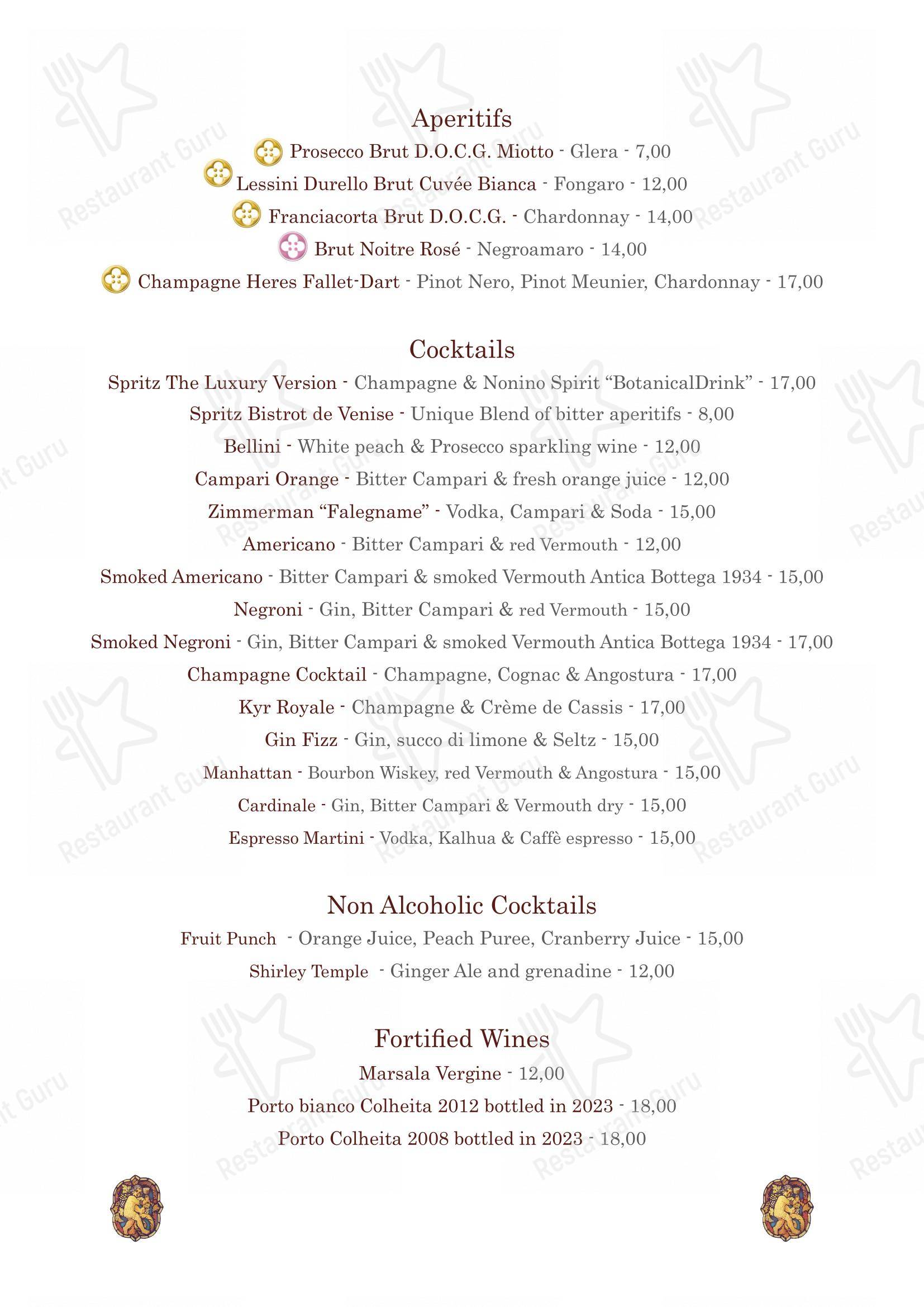 Menu per Bistrot de Venise ristorante