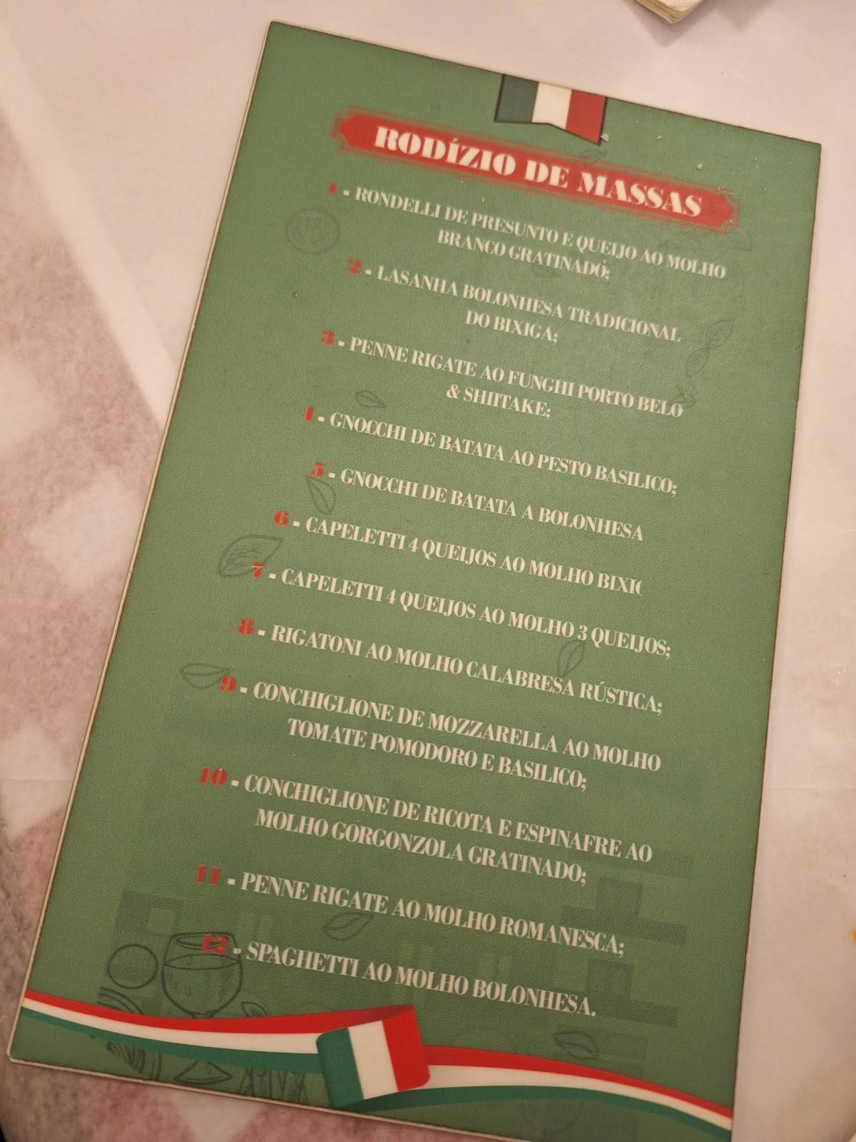 Bixiga Cantina cardápio