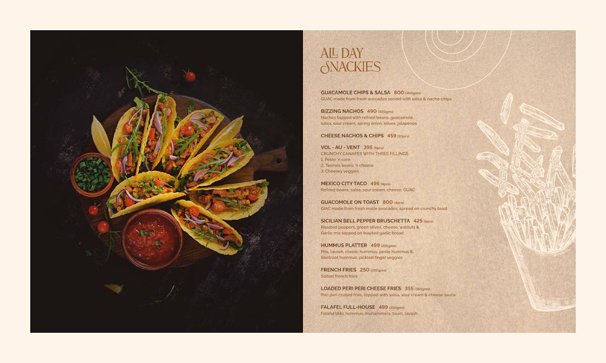Bizz The Hotel menu