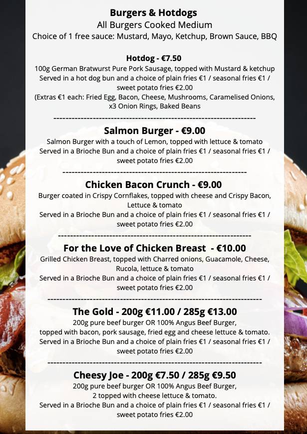 Menu at Black Gold Saloon pub & bar, Sliema