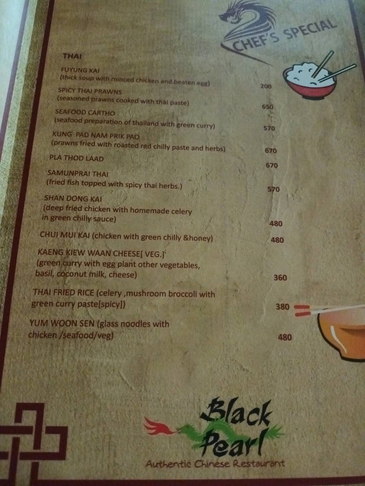 Black Pearl menu