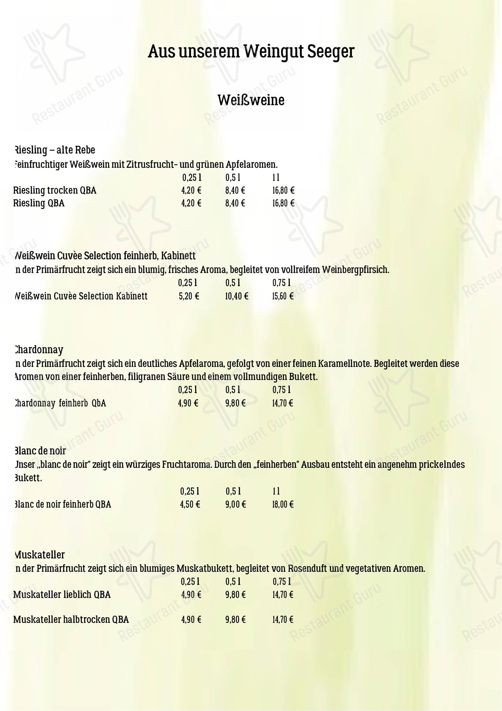 Menu bar pour Blockhaus Seeger restaurant