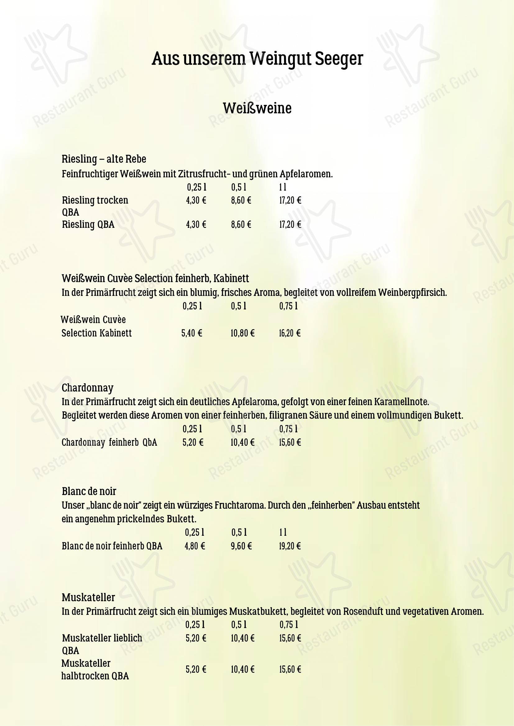Menu pour Blockhaus Seeger dans Abstatt