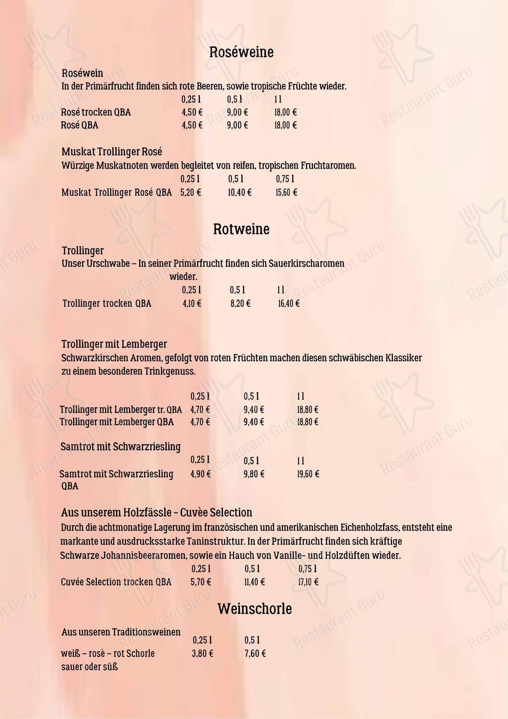 Blockhaus Seeger dans Abstatt - Menu