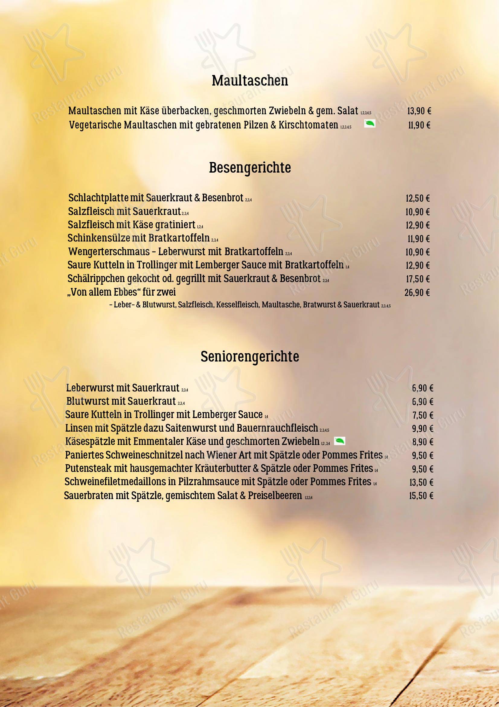 Menu bar pour Blockhaus Seeger restaurant