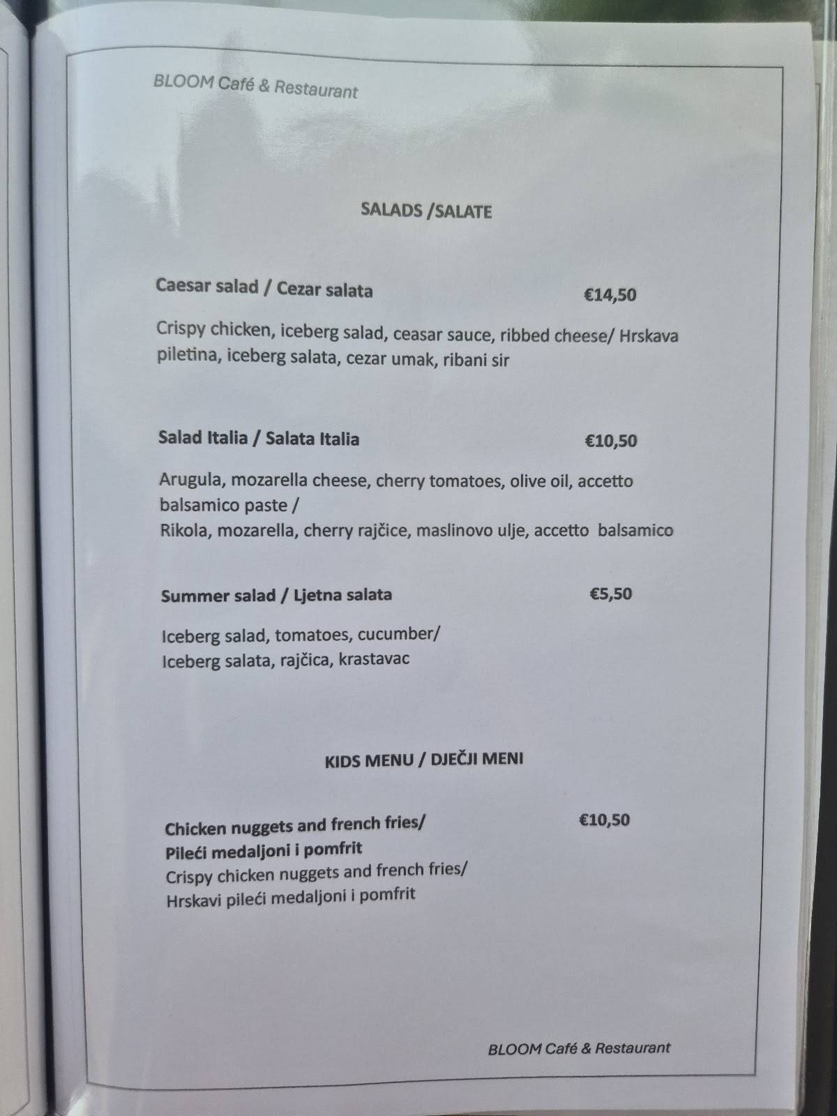Menu de Bloom Restaurant & Breakfast buffe