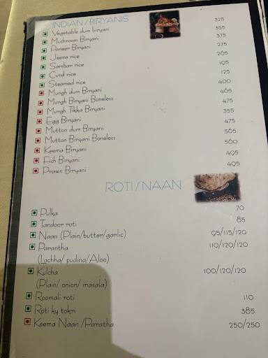 Blue Fox menu