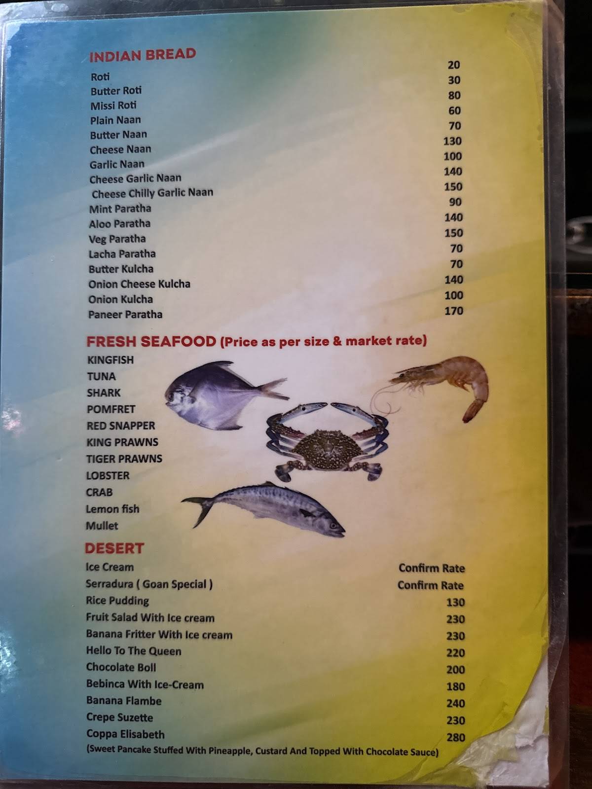 Blue Sea view menu