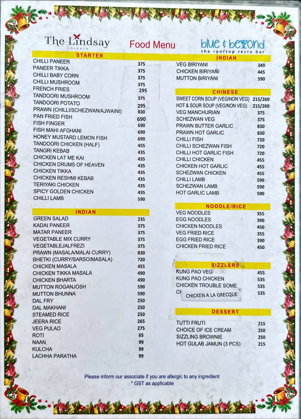 Blue & Beyond Terrace RestoBar menu